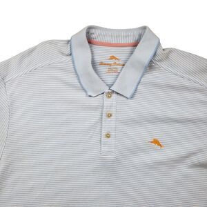 Tommy Bahama Emfielder Polo Shirt Mens 2XL Blue Striped Supima Cotton Blend Golf